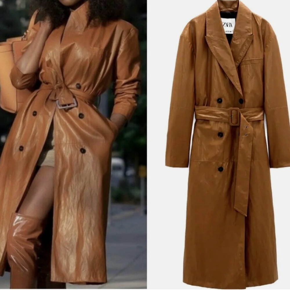 ZARA LIMITED EDITION FAUX LEATHER COAT JACKET LONG Brick SIZE XS